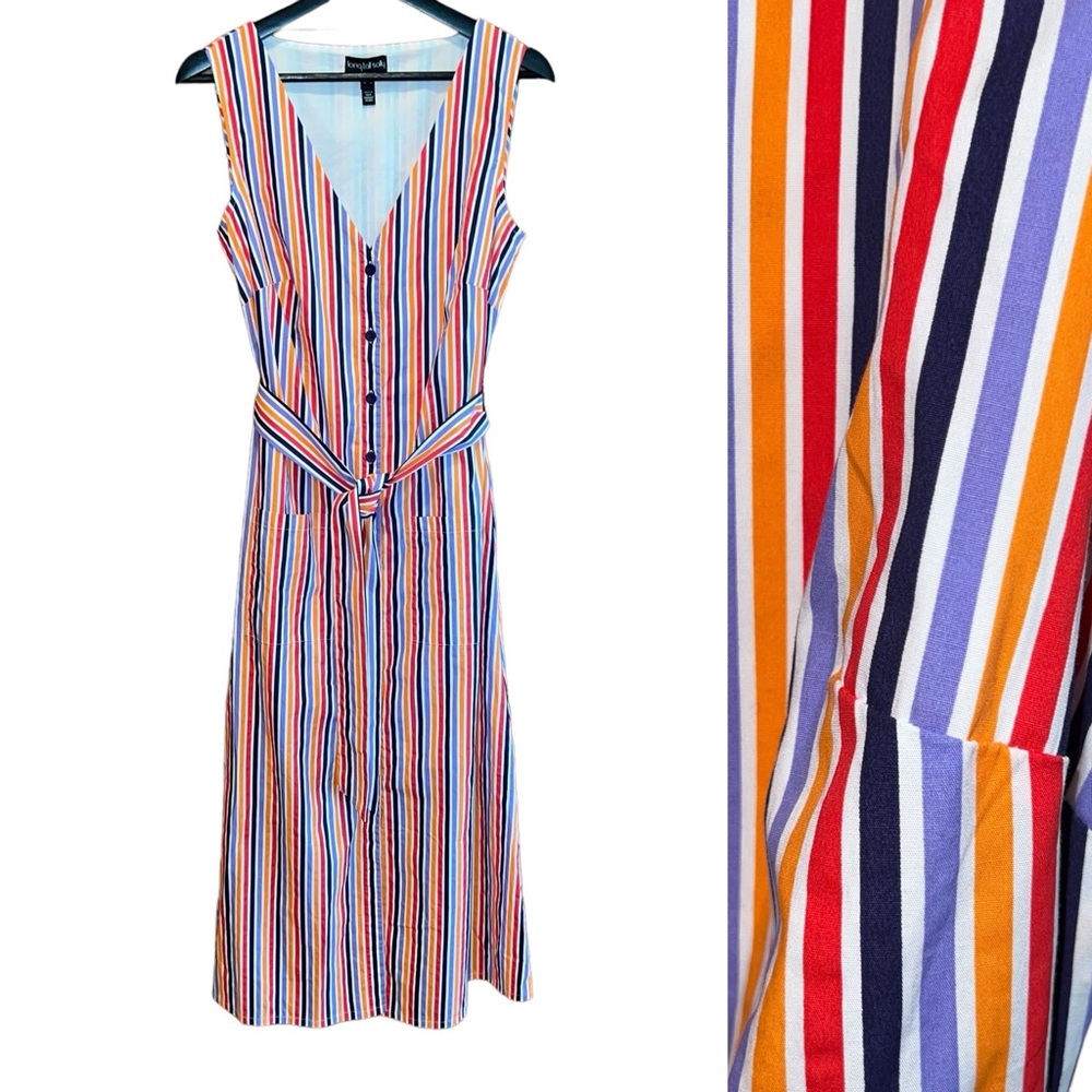 Long Tall Sally Maxi Dress Size 6 Multicolor Striped Button Front Sleeveless